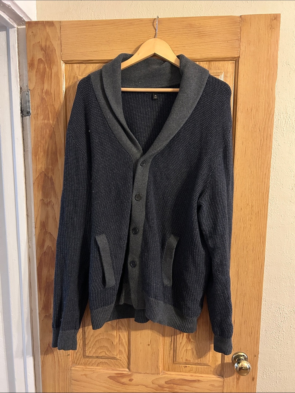 Banana Republic Men's Shawl Collar Cardigan in Dark Gray and Charcoal